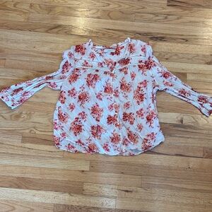 LOFT Floral Blouse - White and Red